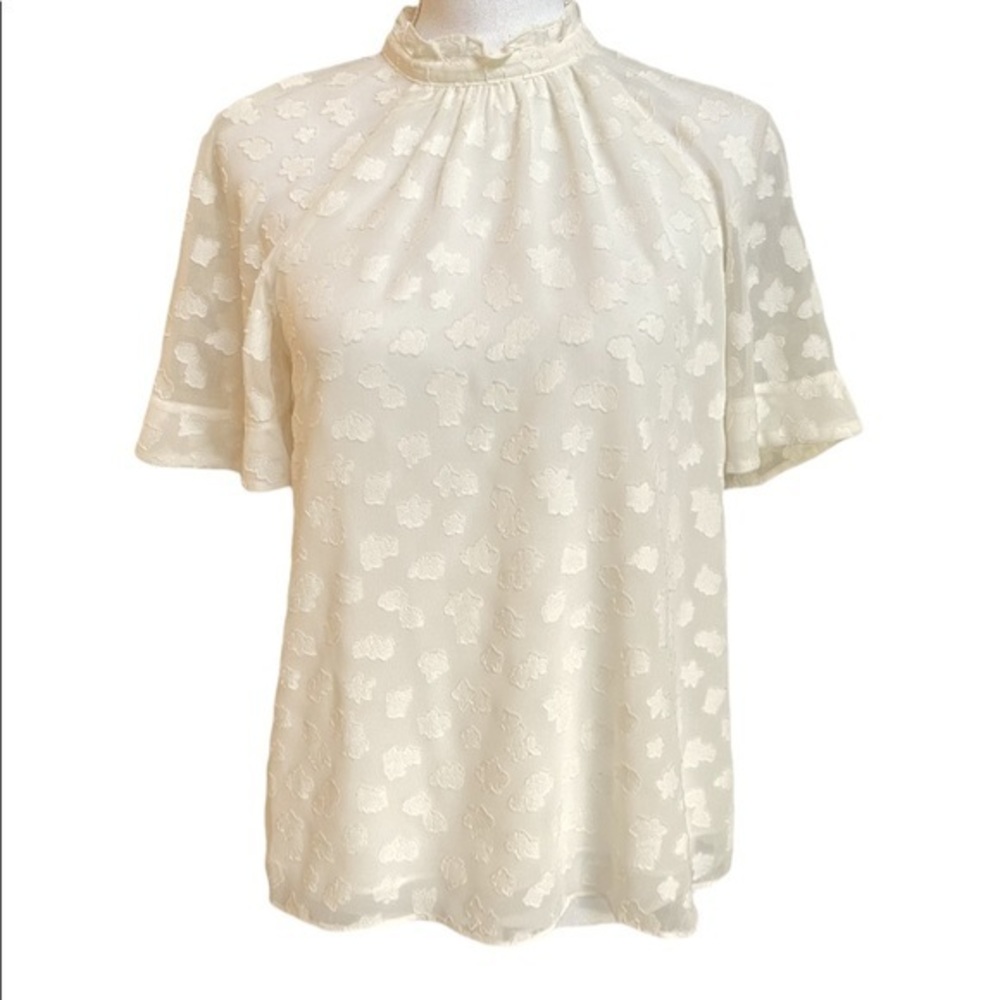 Anthropologie Flora Crepe Short Flutter Sleeve Ivory Cream Top XS